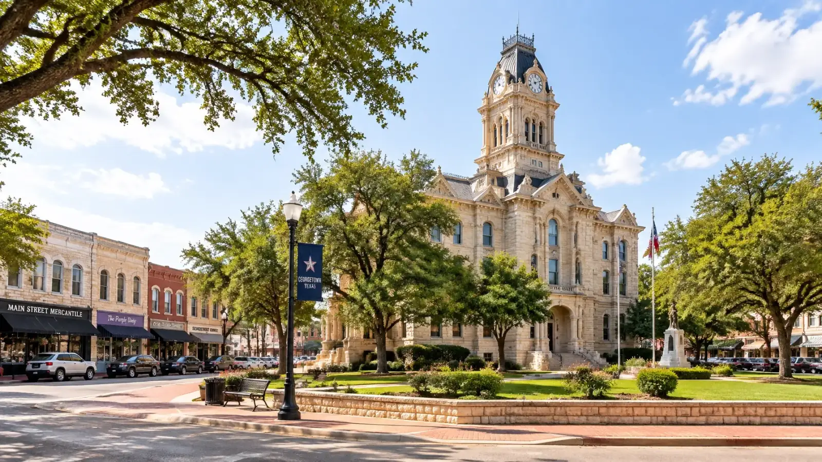 Historic Georgetown TX square with courthouse