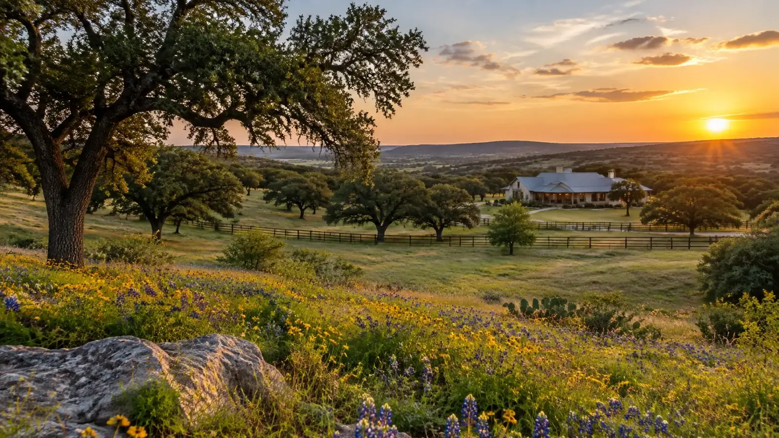 Rolling Hill Country land and oak trees near Liberty Hill, TX
