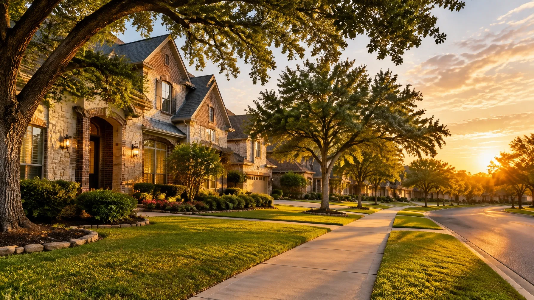 Tree-lined neighborhood homes in Round Rock, Texas