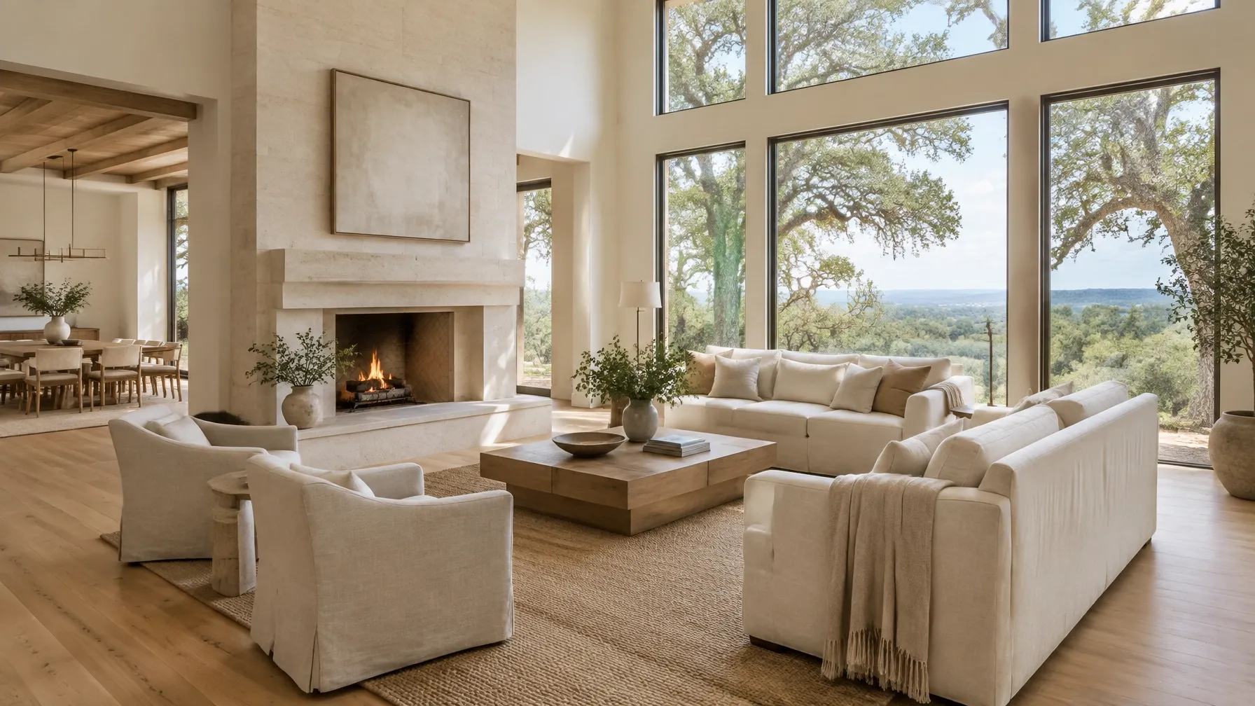 Sunlit Austin-area home interior with warm natural materials